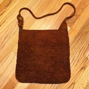 Brown knit leather shoulder bag